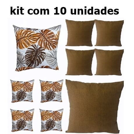 KIT 10 CAPAS AOLMOFADAS DECORATIVAS 5 COSTELA DE ADÃO MOSTARDA 5 MARROM LISA 45X45 CM COM ZIPER ESCONDIDO