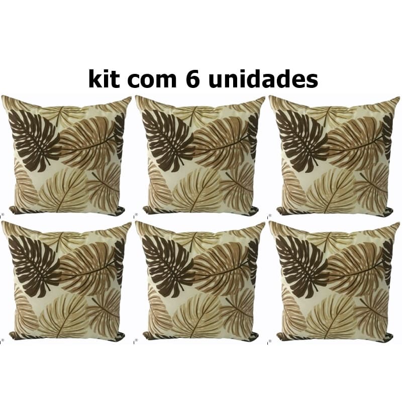 Kit 6 Capas Almofadas 45 X 45 Cm Estampadas Costela De Adão Bege Com Zíper