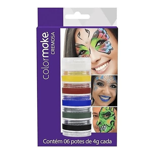 Tinta Artística Facial Cremosa com 6 ou 3 potes - Atacado
