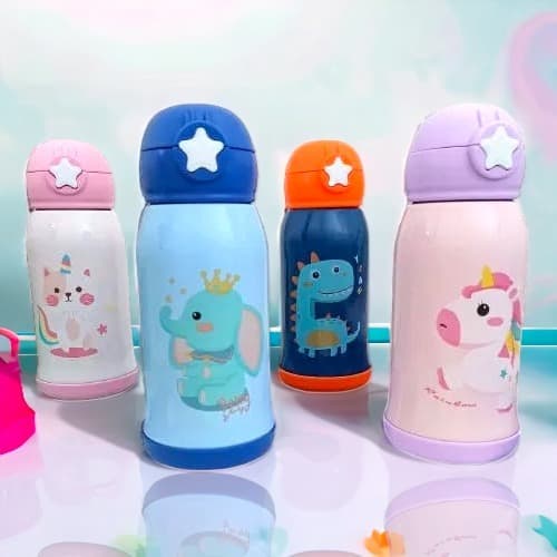 Garrafa Térmica Infantil Dupla Camada c/ Canudo Silicone Escolar Inox 500ml