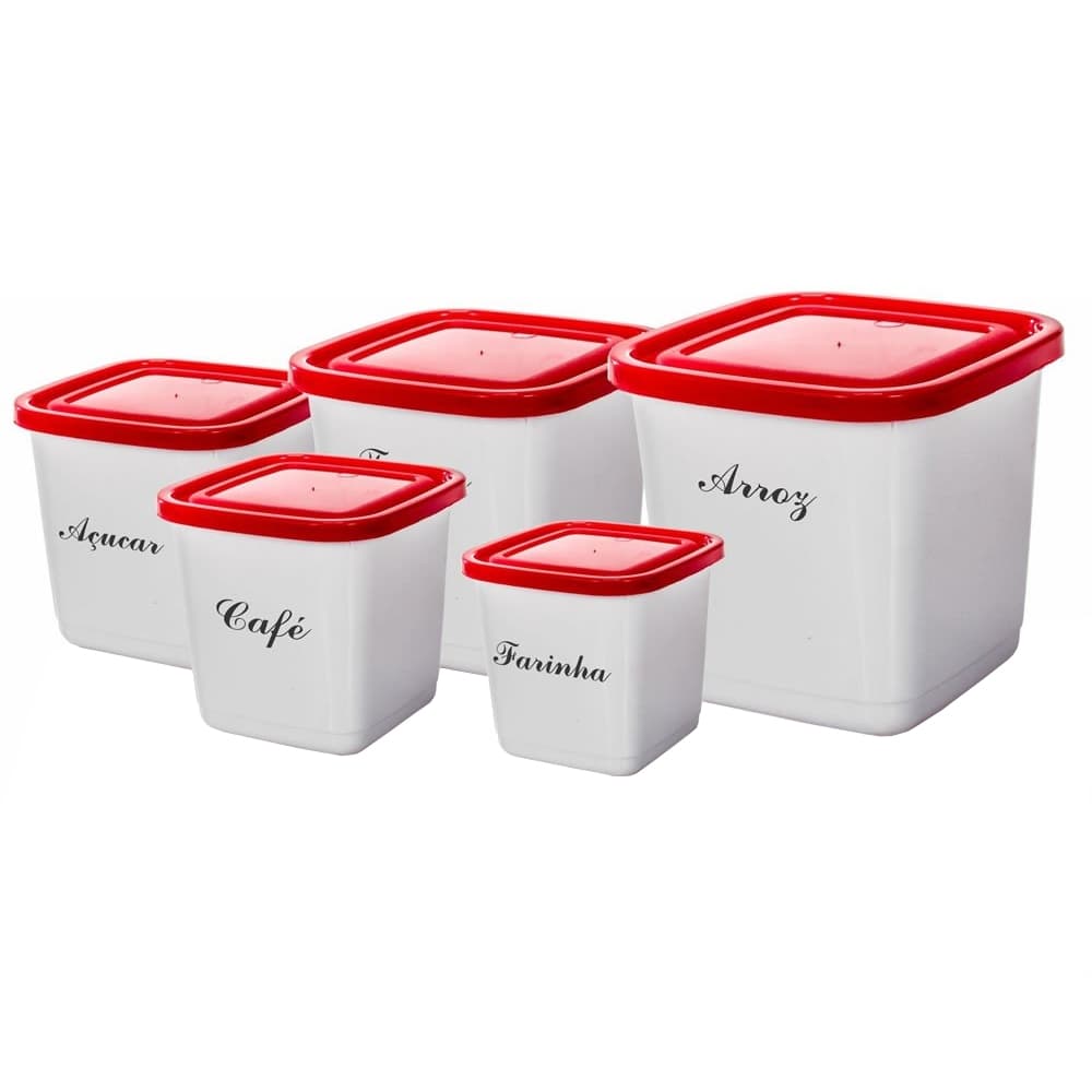 Potes Porta Mantimento Conjunto Com 5 Peças Decorado QUADRADO