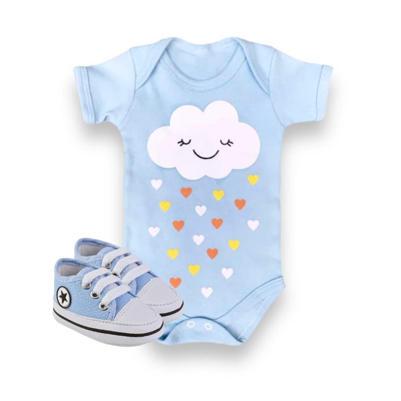 Body Temático Bebê Nuvem Azul Chuva de Amor Menino