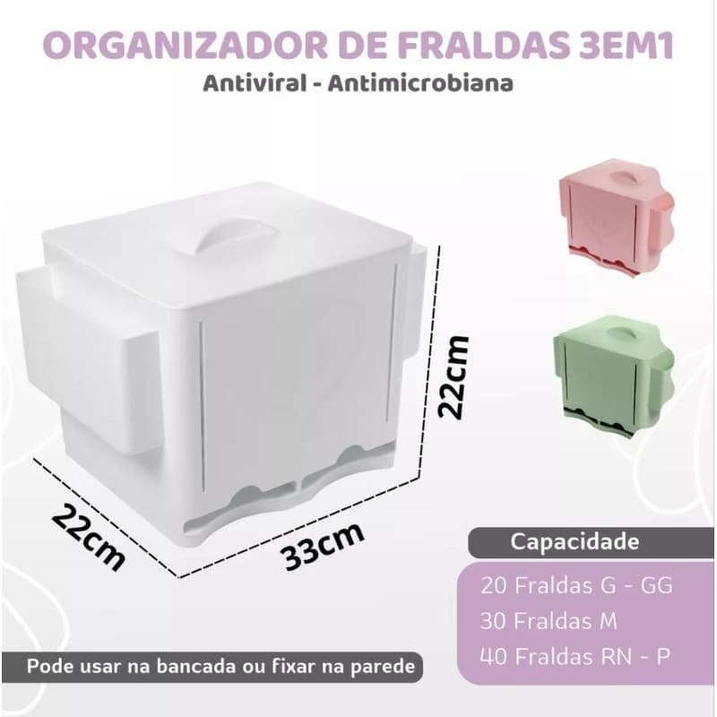 porta fralda organizador lenço umidecido 3 em 1 baby mel