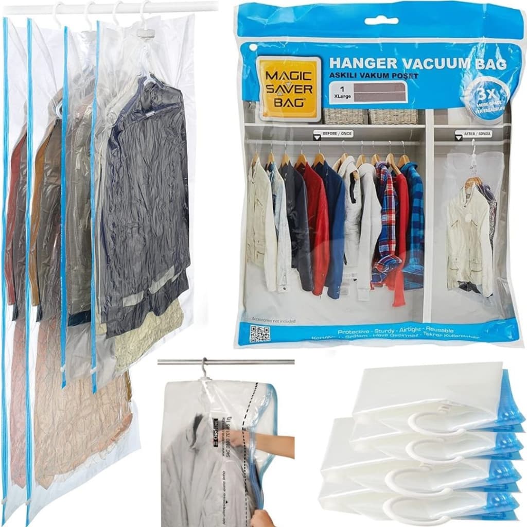 5 Cabide Saco Embalagem A Vacuo Organizador Guarda Roupas Armario Vestido Terno Casacos