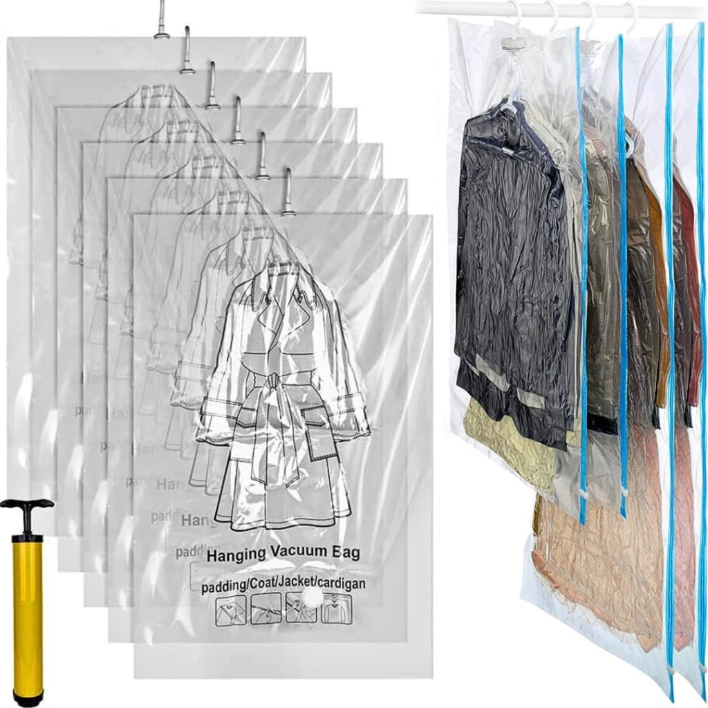 6 Cabide Saco A Vacuo Hermético Guarda Roupas Organizador 110x67 + Bomba Sucção