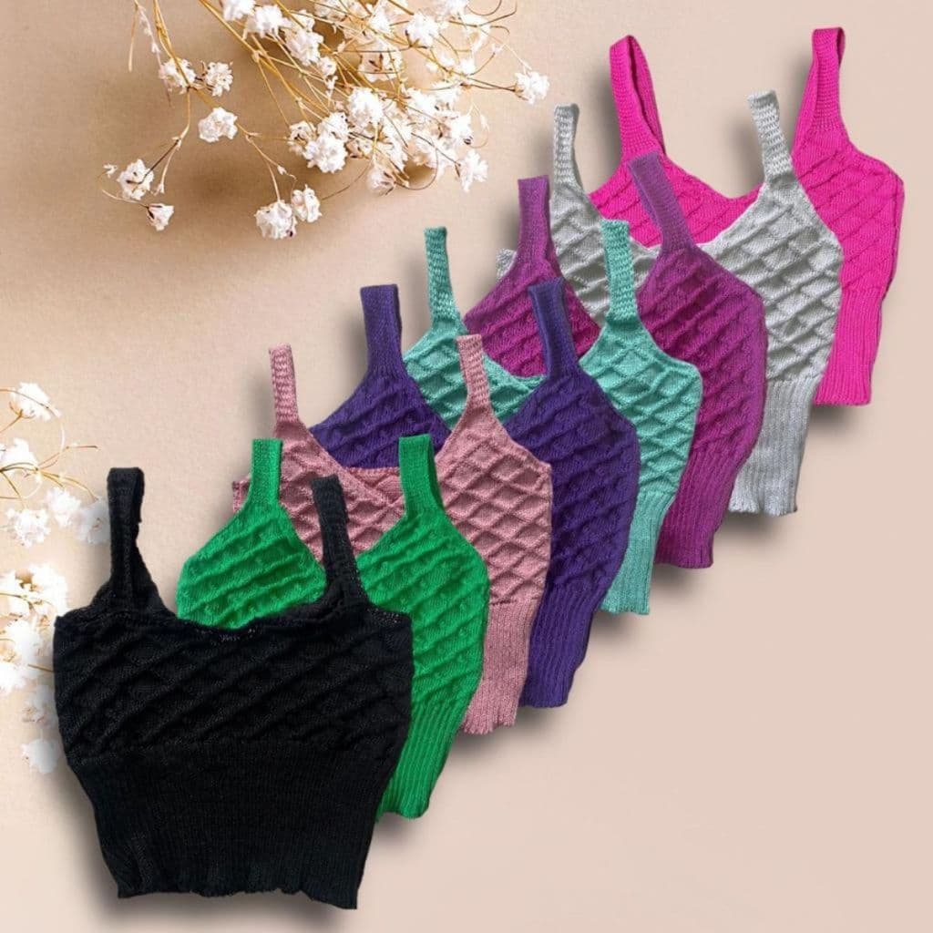 Kit 10 top cropped croche trico modal feminino atacado alcinha