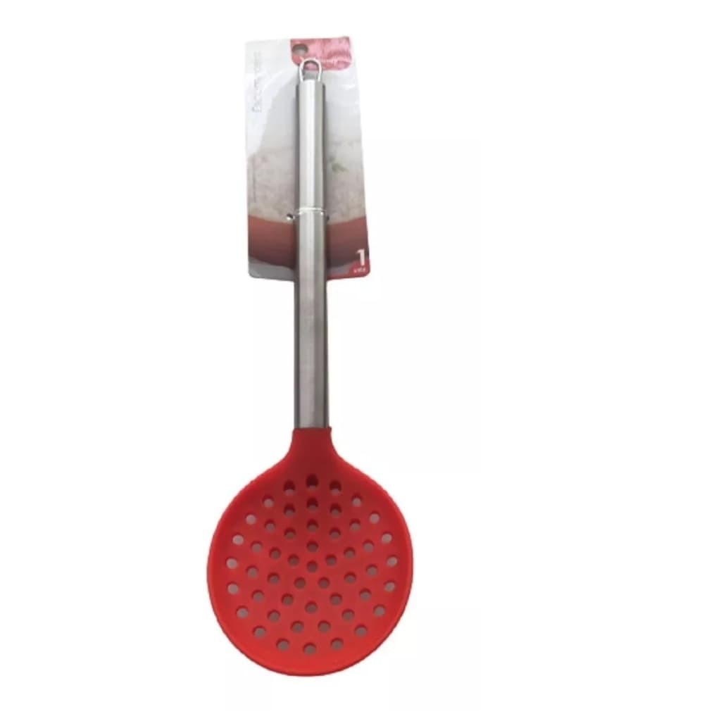 Escumadeira De Silicone Vazada 32cm Cabo De Aço Inox Prática