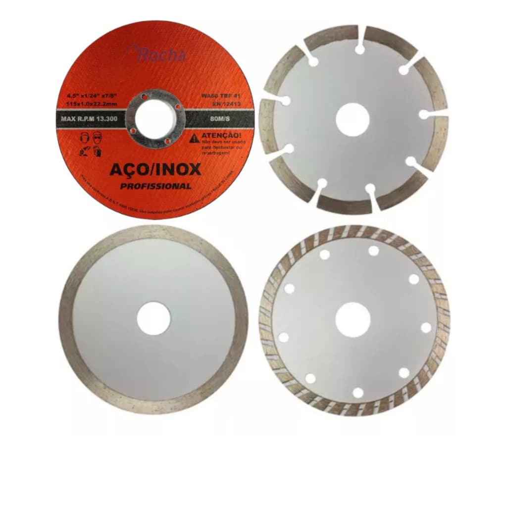 Kit 3x Disco De Corte Corte Diamantado Para Makita + Disco Inox Ferro ( Disco Segmentado + Turbo + Liso + Disco De Ferro )