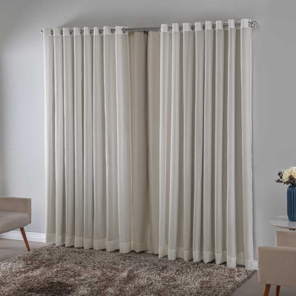 Cortina Blackout Com Voil Em Tecido 3.00x2.40 Para Varão Duplo
