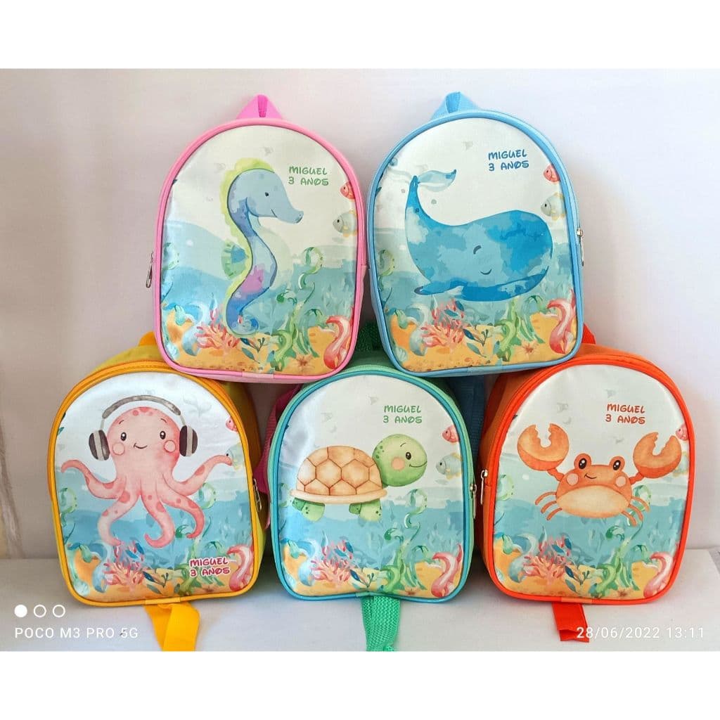 Promoção! 20 mochilinhas personalizadas, fundo do mar, lembrancinha para festa infantil, aniversário, tema personalizado