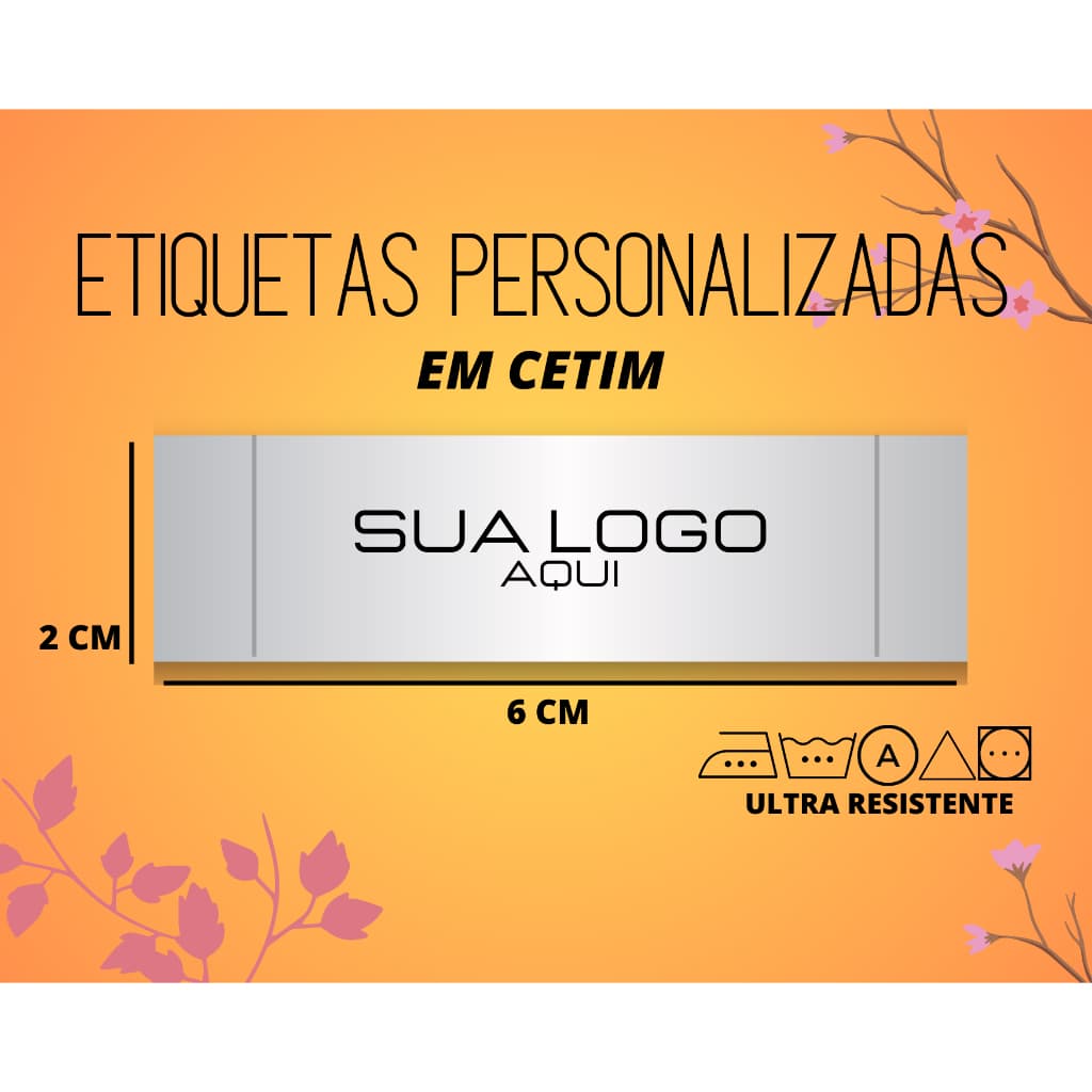 100 Etiquetas de Cetim 2x6 Personalizadas