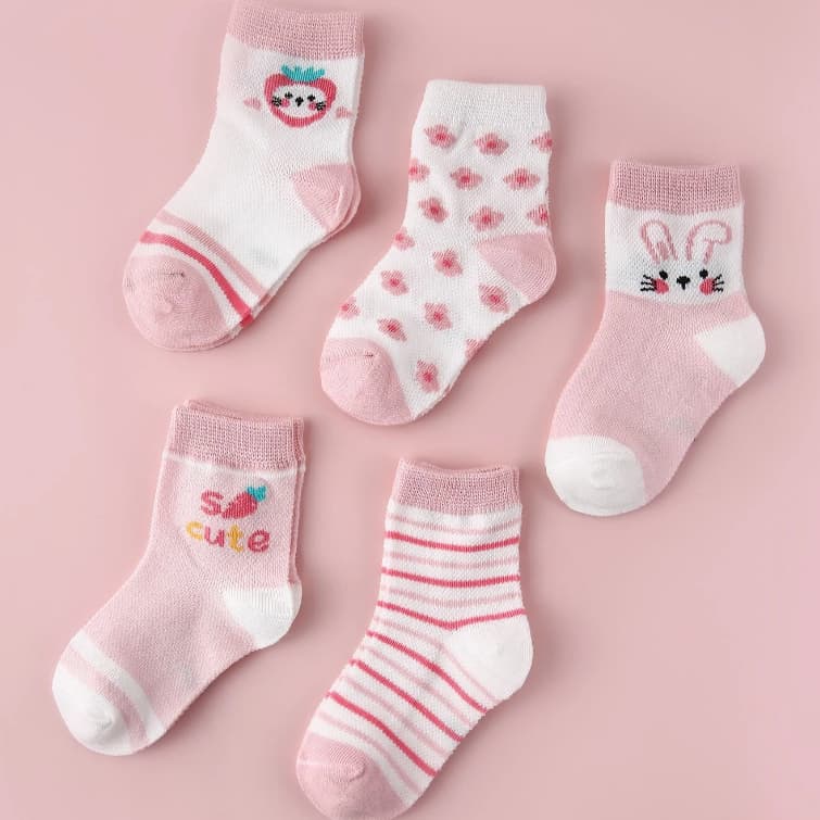 Kit 3 Pares Meia Infantil Algodão Cano Longo Estampada Menina de Criança