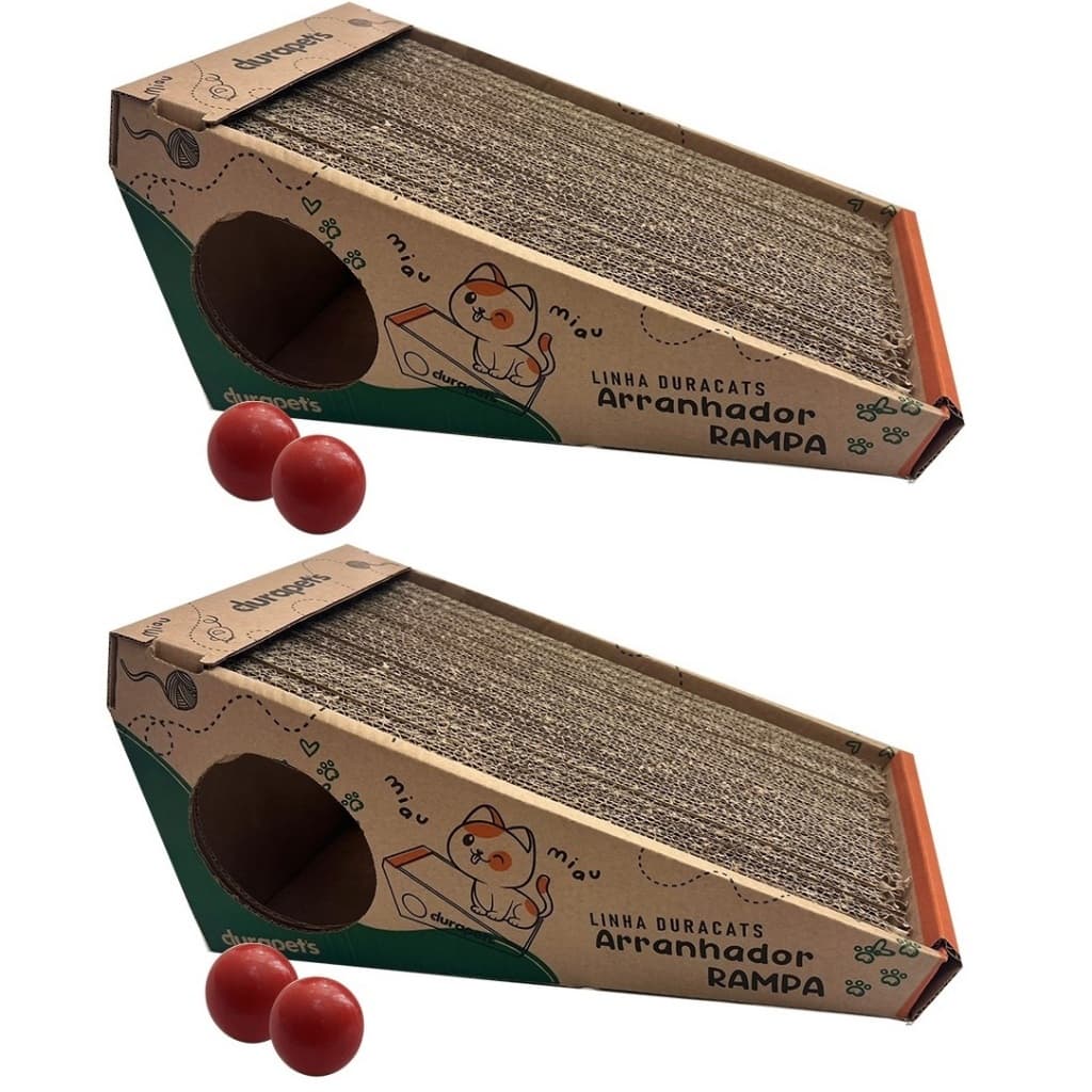 Kit 2 Brinquedo Pet Arranhador Interativo Para Gatos Rampa com 2 Bolinhas Exclusivo