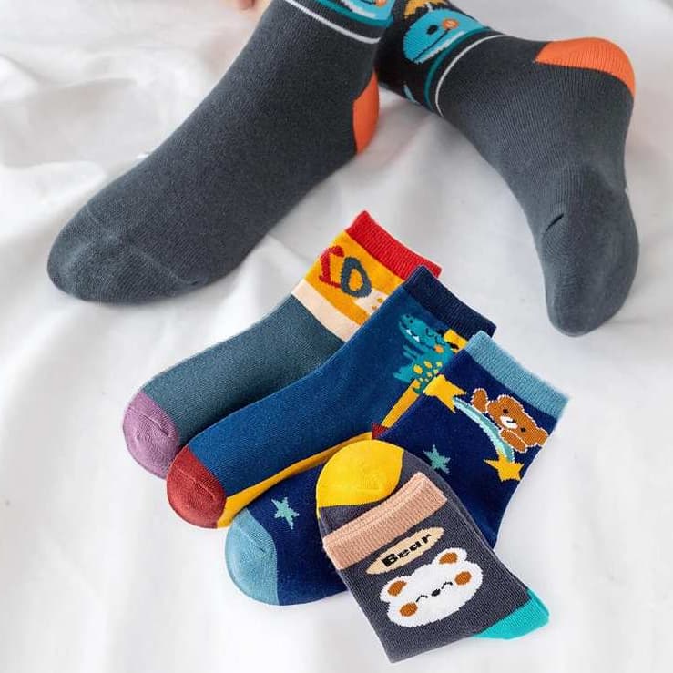 Kit 3 Pares Meia Infantil Algodão Cano Longo Estampadinha Menino de Criança