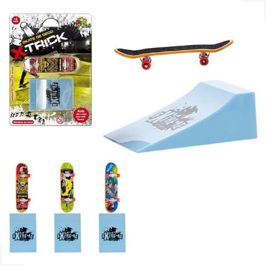 Skate Dedo Extremo E Radical com Mini Rampa para Tech Deck 2 Brinquedo Skate