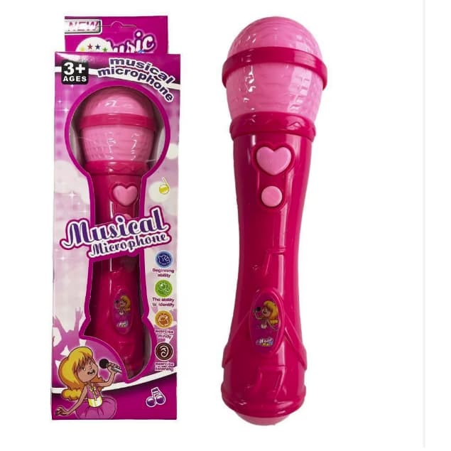 Microfone Infantil Rosa Voz De Verdade Toca Musica Brinquedo