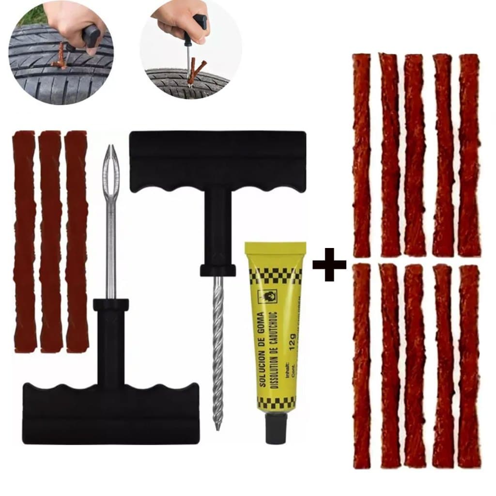 Kit Reparo 6 Peças Com 10 Refil Para Pneu Furado Sem Camera Remendo Macarrão Para Carro Moto Borracheiro