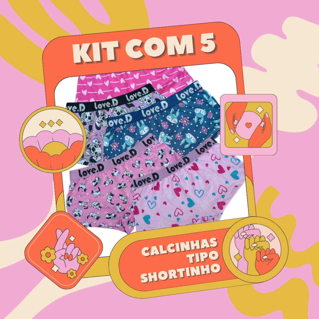Kit com 5 Calcinhas Juvenil Shortinho ( calcinha boxer) personagens blogueiras tiktoker