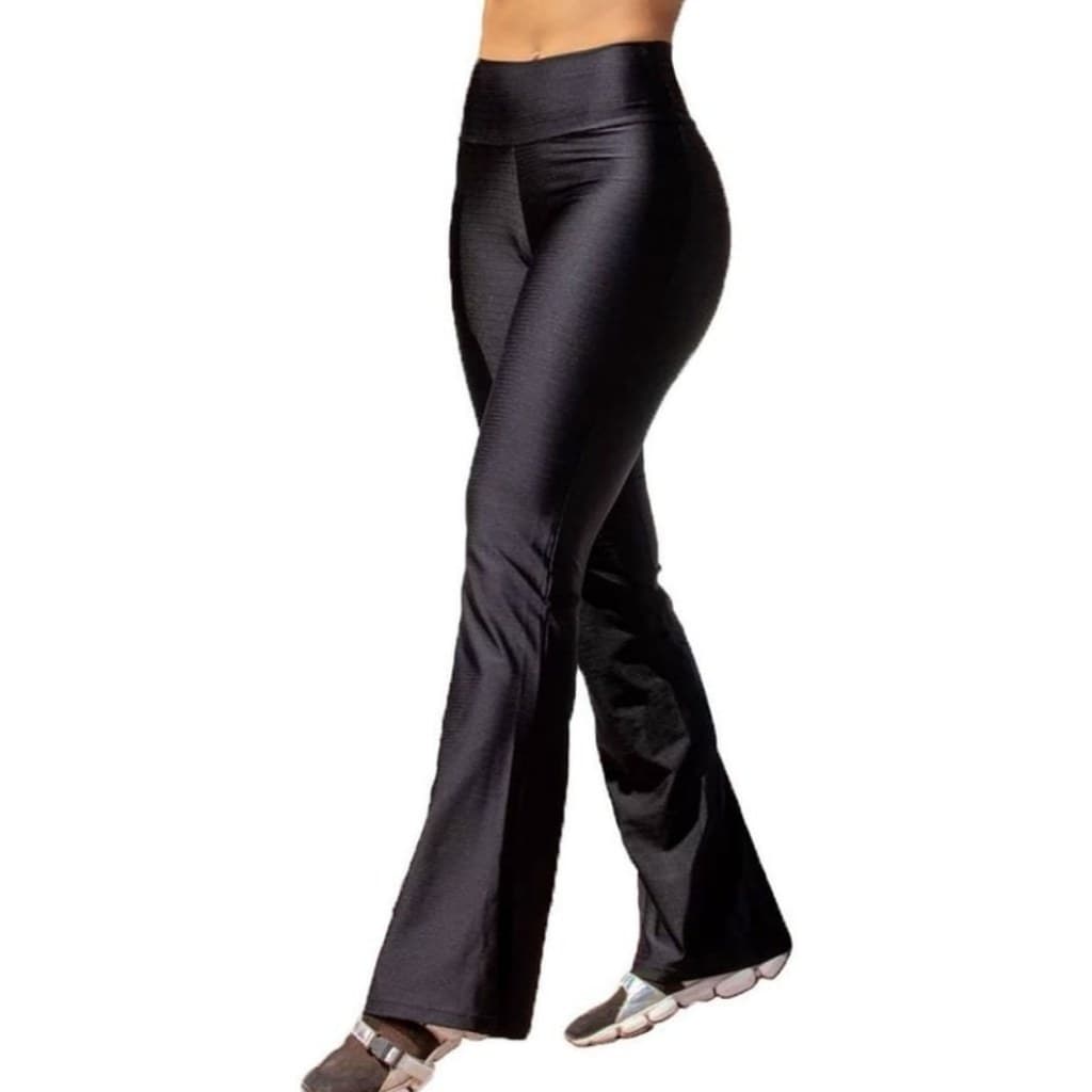 Calça Flare Cirre Couro Lycra Brilho Molhado Bailarina Boca De Sino