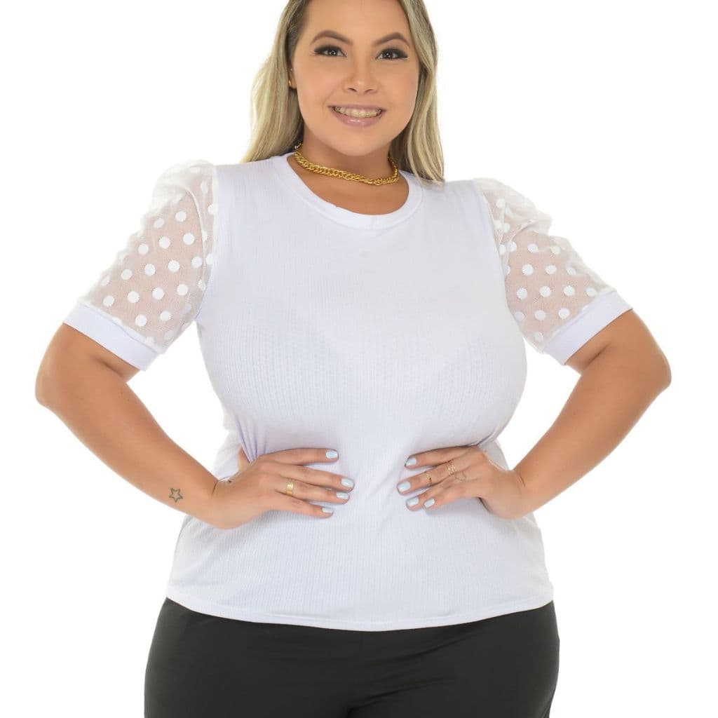 Blusa Feminina Plus Size Blusinha Bufante Bolinha Tule Poa Verão