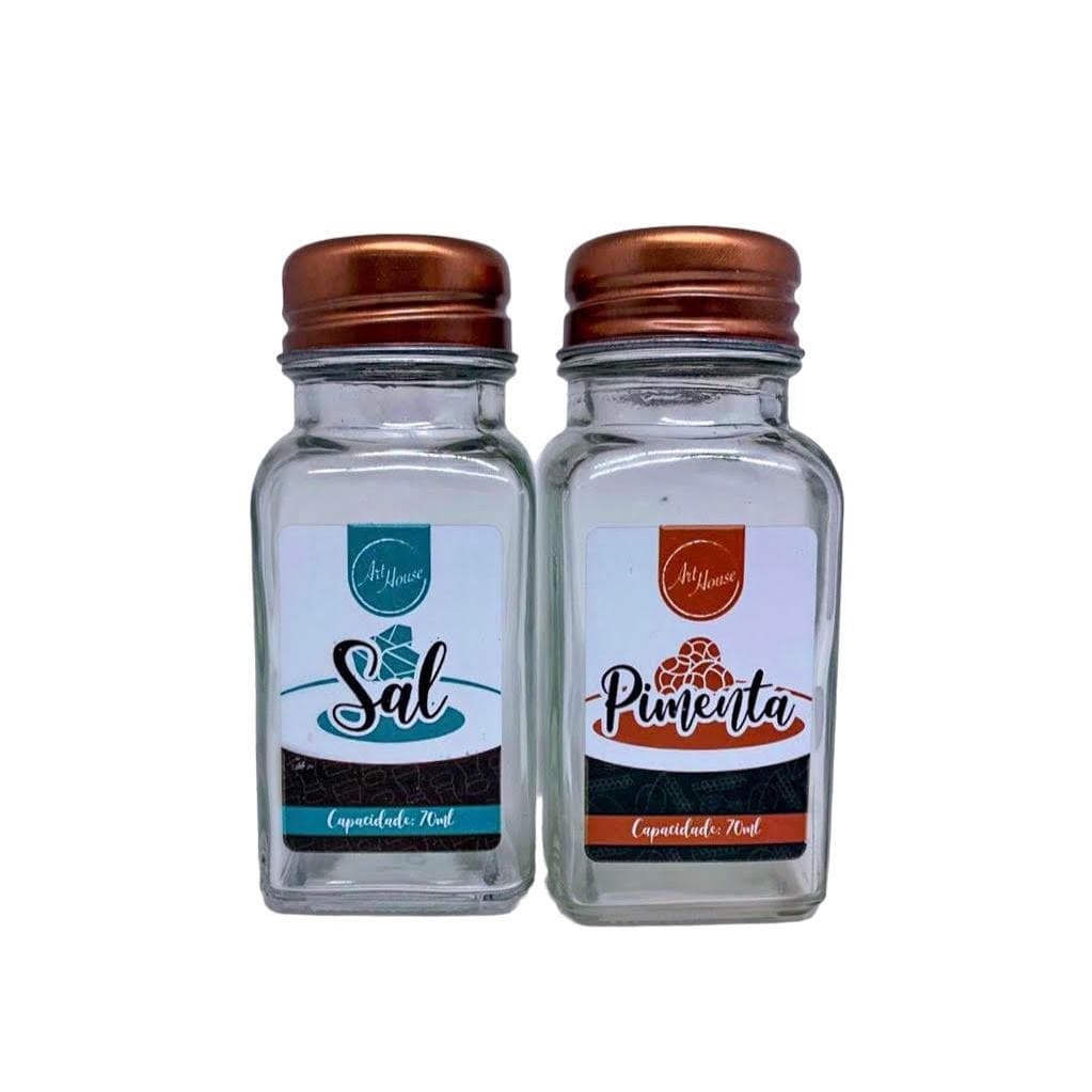 Kit Galheteiro Sal e Pimenta Kit cozinha Saleiro e Pimenteiro de Vidro com Tampa Rose Gold Cobre 70 ml Decoração Cozinha
