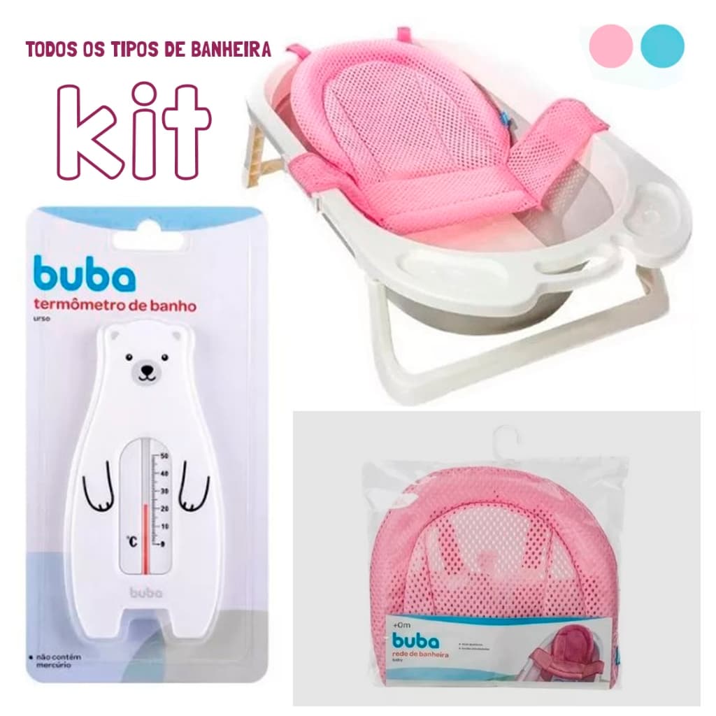 Kit Rede De Proteção Buba Redutor Banheira Bebê  e Termômetro De Banheira Para Banho Do Bebê Infantil Buba
