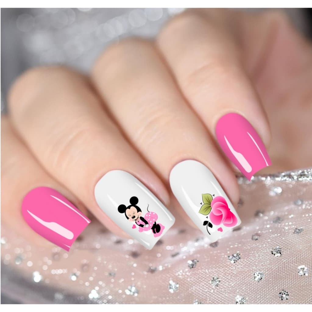 120 Adesivos de unhas minie e mikey pelicula para unha 3D no cartelão manicure