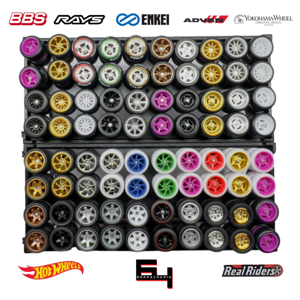 Jogo de Rodas Pneus de Borracha Miniaturas Carrinho Hot Wheels 1:64 Eixo Móvel