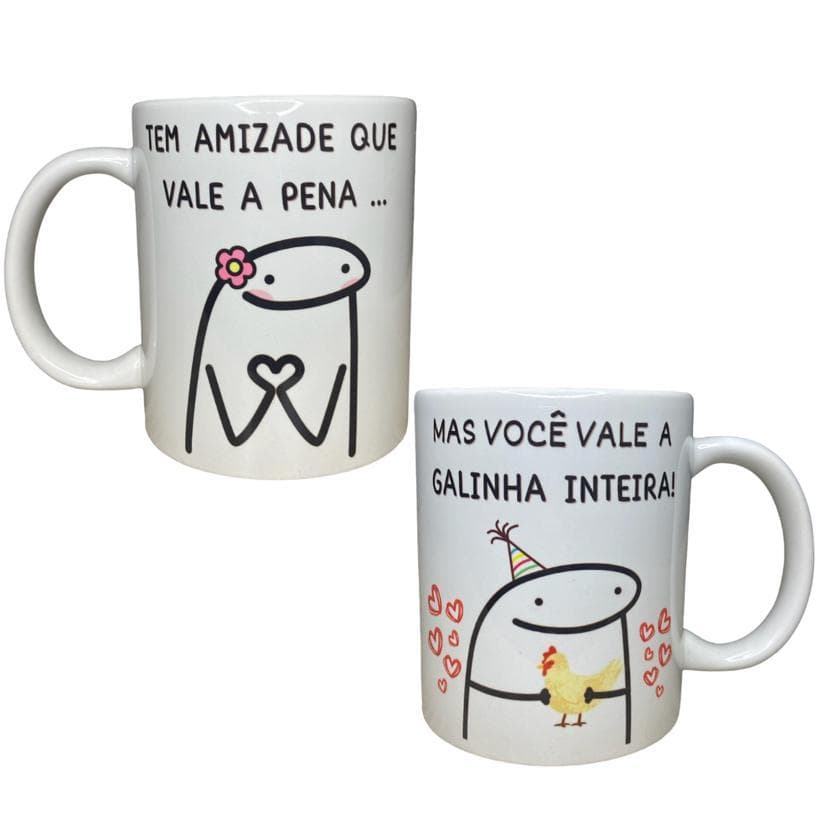 Caneca Porcelana Branca Amizade Flork Meme Galinha