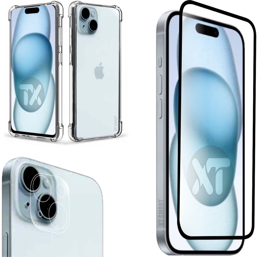 Kit Para IPhone 15 | Película 3D vidro + Película da Câmera 3D + Capa Capinha Case