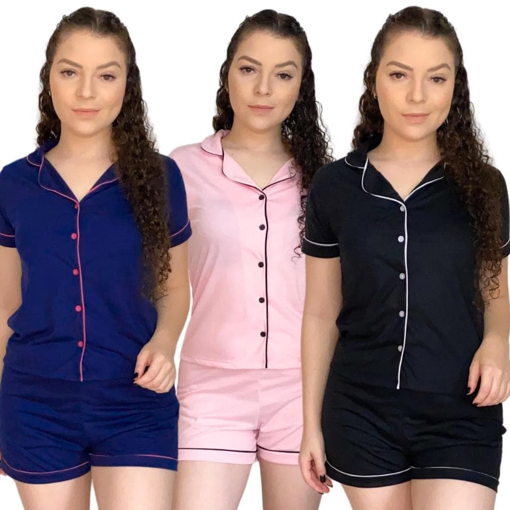 Pijama Feminino Americano Baby Doll Mnaga Curta com Botões / Amamentação Materninade  Pós Cirurgico