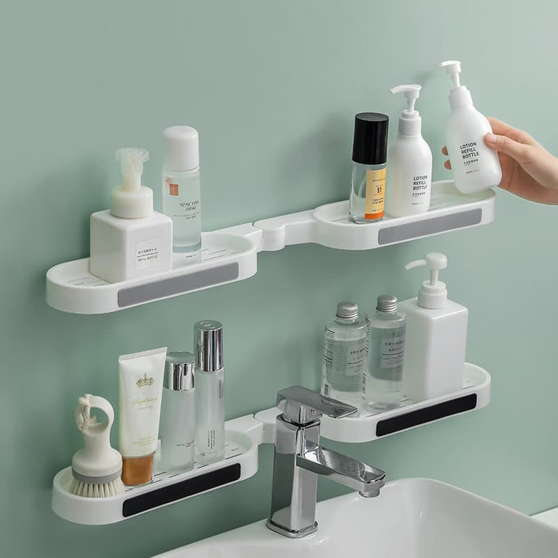 Prateleira Multiuso Top Adesivo Dobrável com Design Moderno Para Banheiro Ou Cozinha Organizador Suporte Forma 180°/90° -- Não precisa furar a parede
