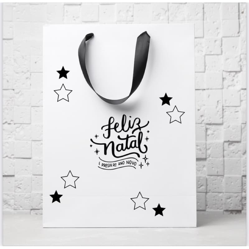 Kit Carimbos Feliz Natal com Duas Estrelas Emabalagem Natal Final De Ano Decoração
