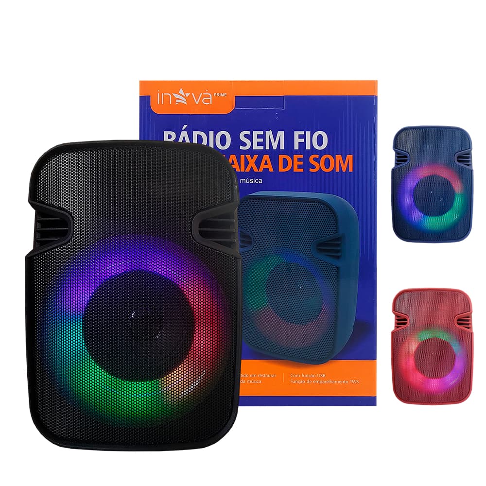 Caixa De Som Bluetooth Sem Fio Inova Usb Mp3 Rádio Fm