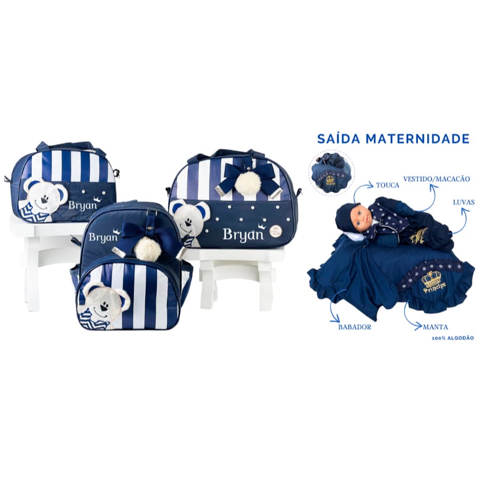 Kit Bolsas Maternidade Menina Menina Mochila Grande Personalizada Saída Maternidade Urso
