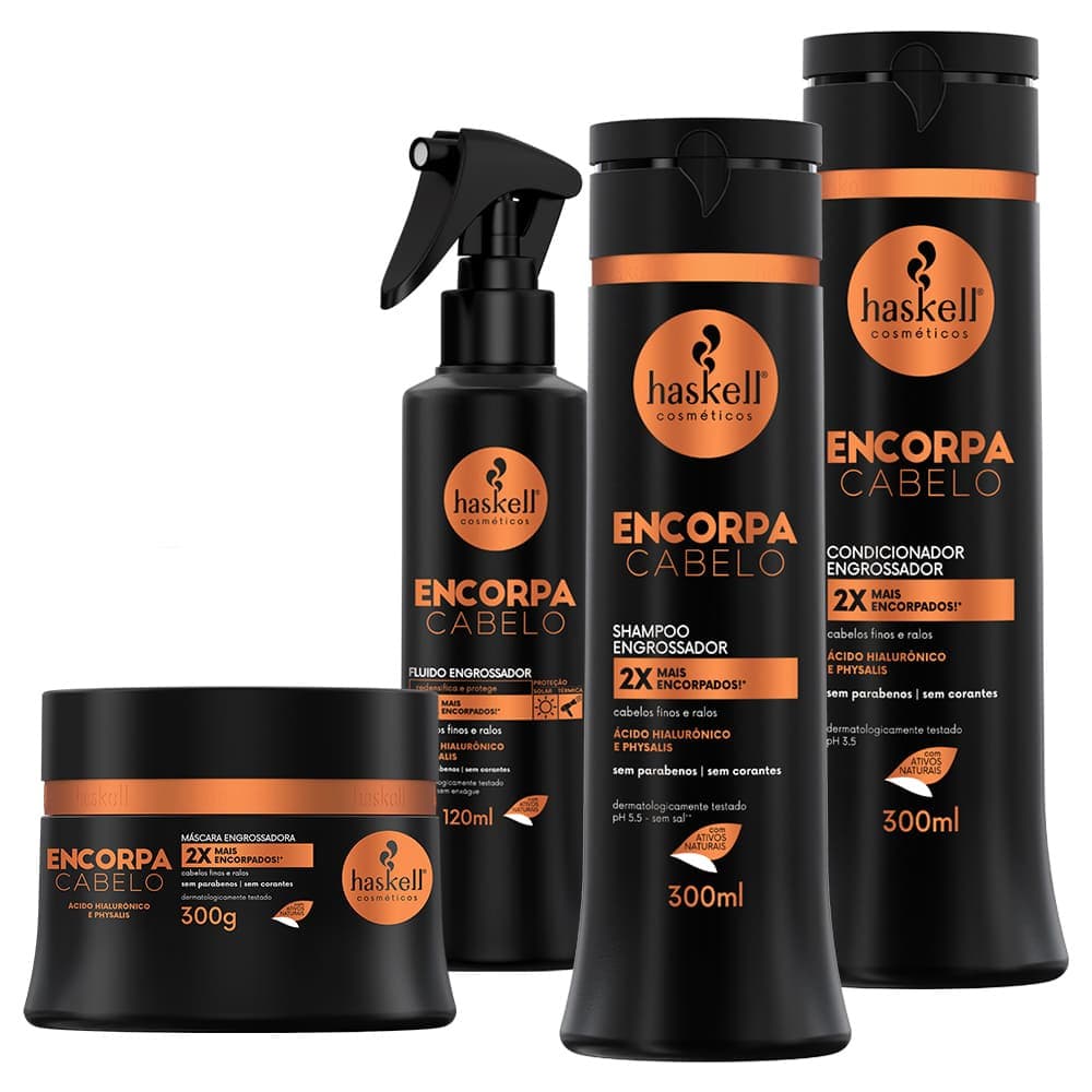 Kit Haskell Encorpa Cabelo 4 Itens Shampoo,Condicionador,Máscara 300 gr Finalizador 120ml/Engrossador/Cabelos FinosRalos
