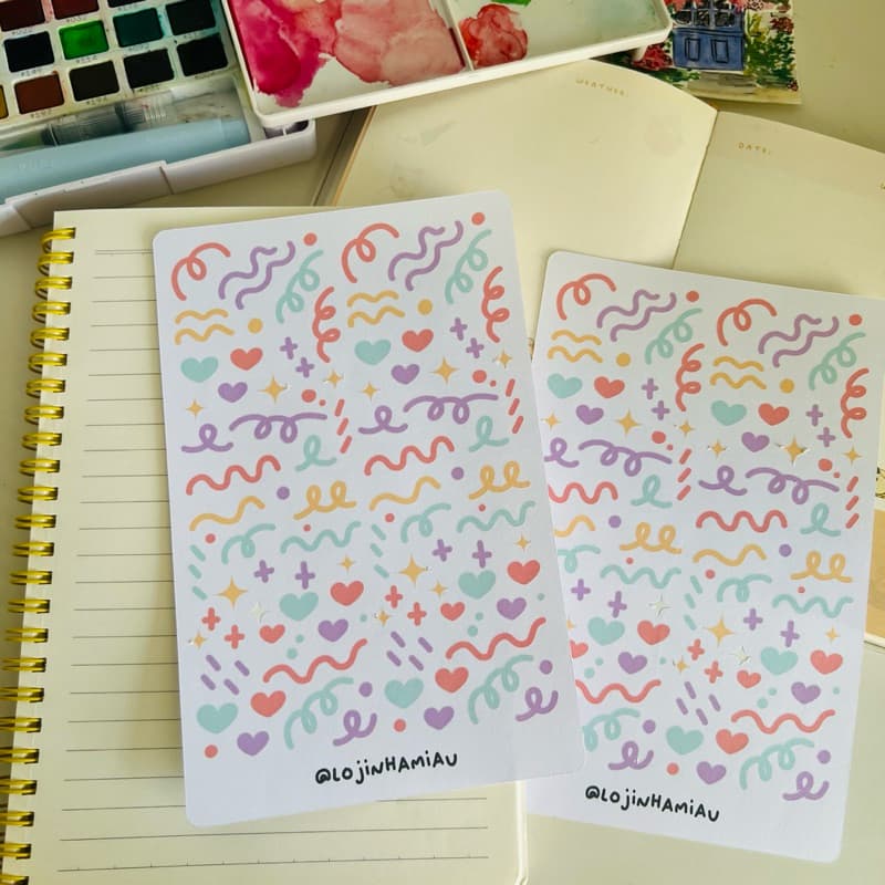 Cartela de Adesivos para Planner Miau Decorações Candy Color