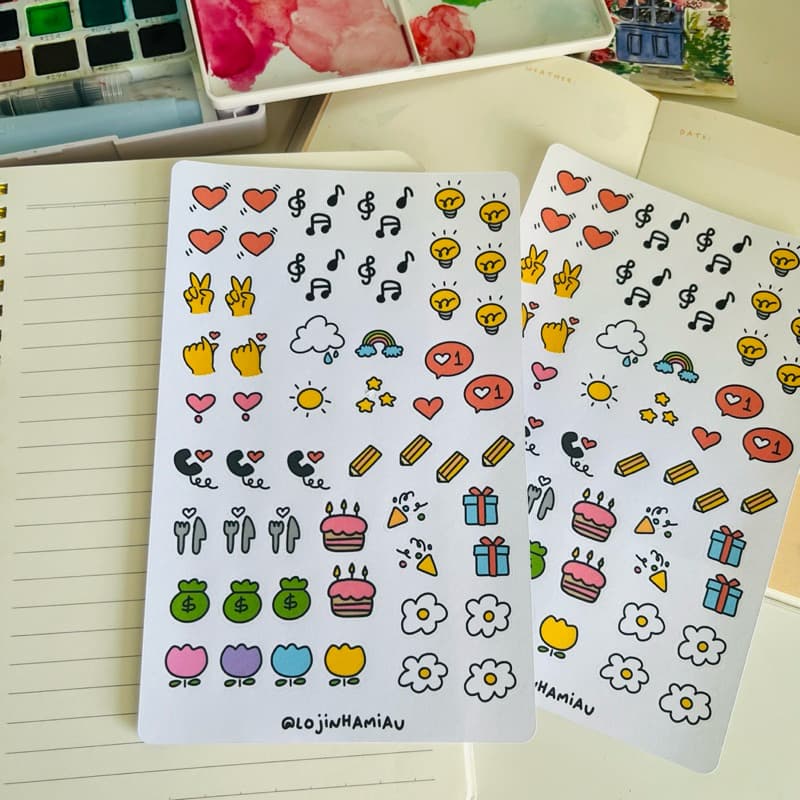 Cartela de Adesivos para Planner kawaii / 2 Cartelas de Adesivos para Caderno Kawaii