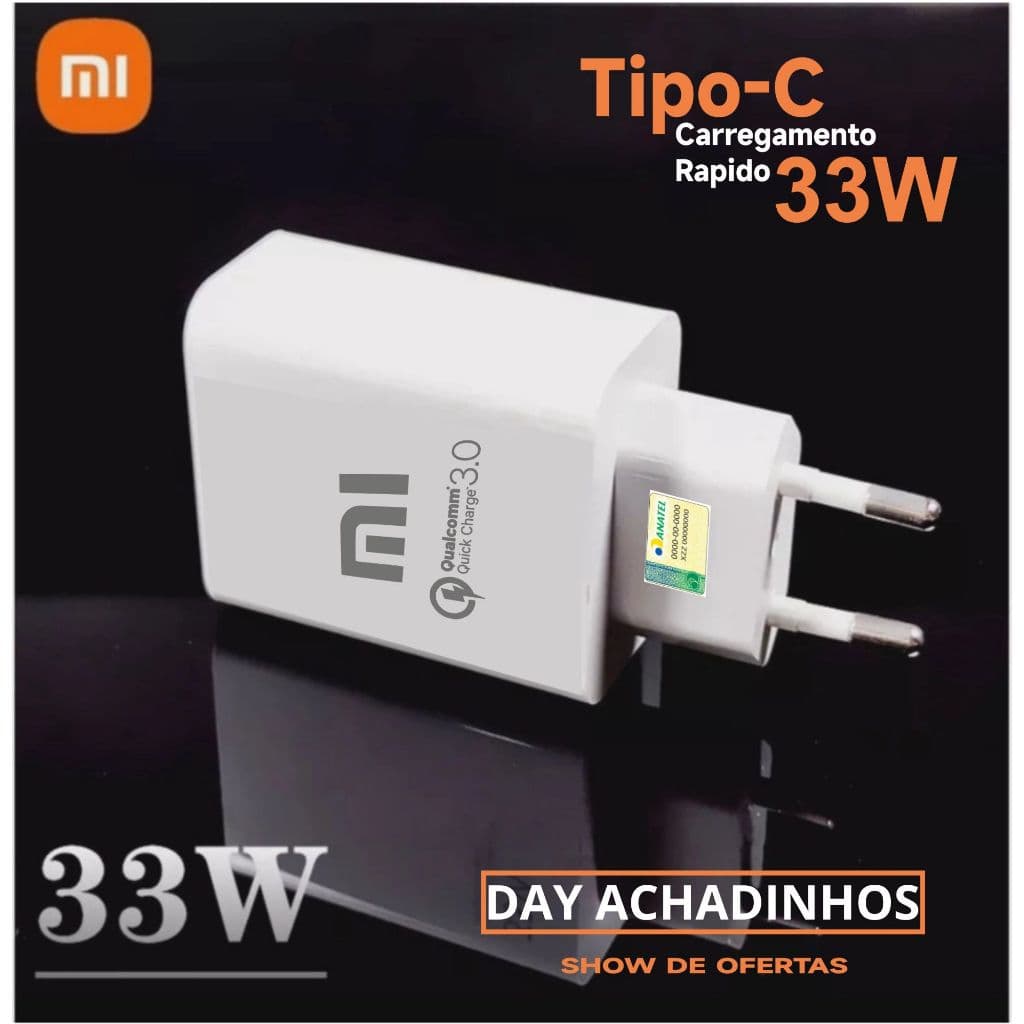 Carregador Xiaomi Turbo 33W Branco tipo-C Android Pronta Entrega no Brasil