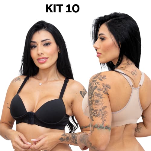 Kit 10 Sutiã Nadador com alça reforçada de bojo fecho na frente fecho frontal costas nadador