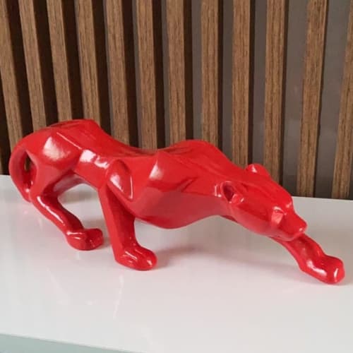 Escultura pantera vermelha red cerâmica grande 58 x 13 cm escultura estátua decorativa
