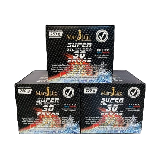 Kit 3un Super Gel 30 Ervas Massageador Efeito Gelo Quente Mary Life 250g