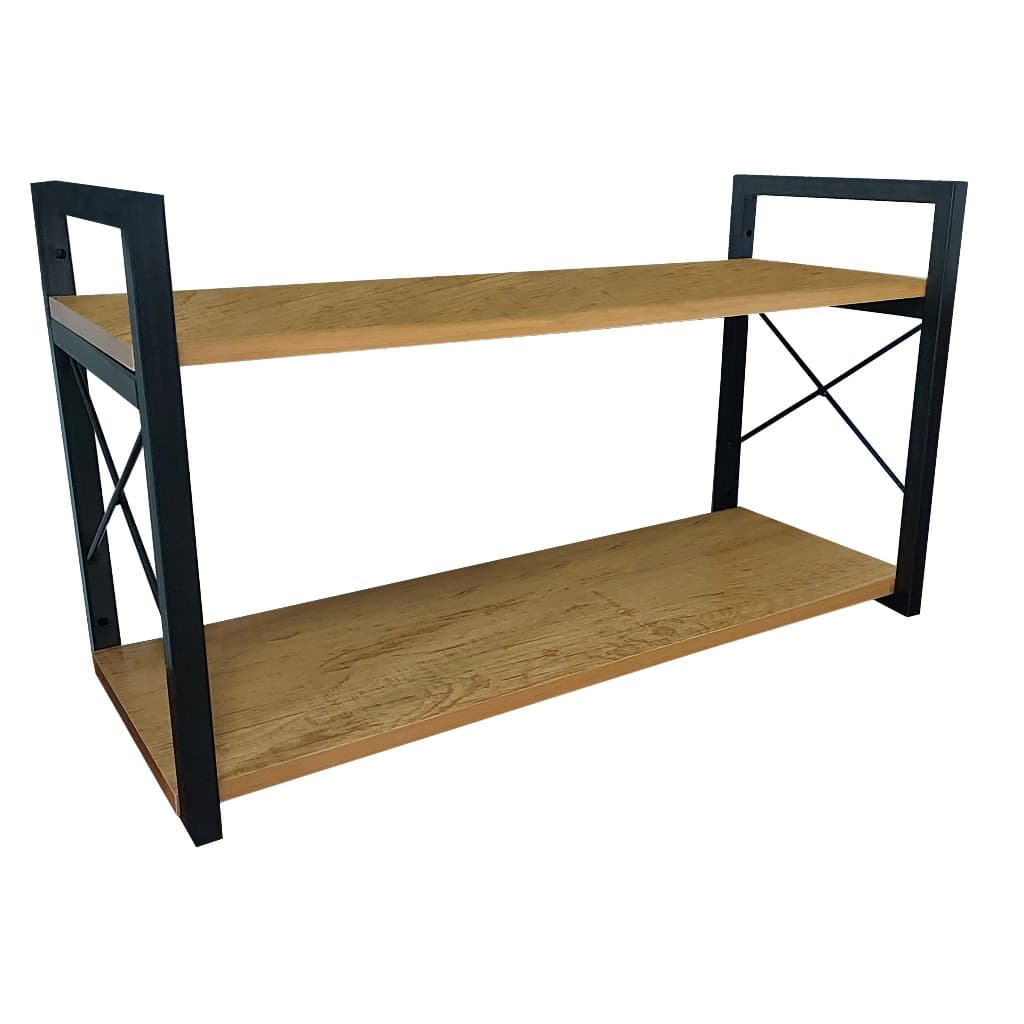 Prateleira Dupla em Aço Estilo Industrial de Parede c/ 2 Prateleiras de 25x68cm MDF