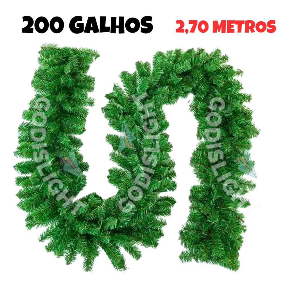 Decoração De Natal Festão Aramado 200 Galhos 2,70 Metros Para Arvore de Natal Casa