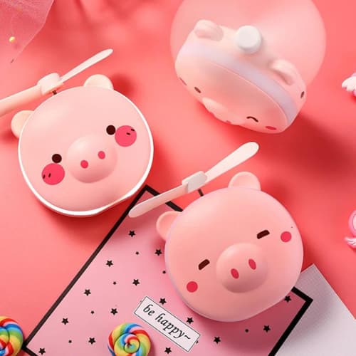 Mini Pink Porquinho ventilador Espelho para maquiagem