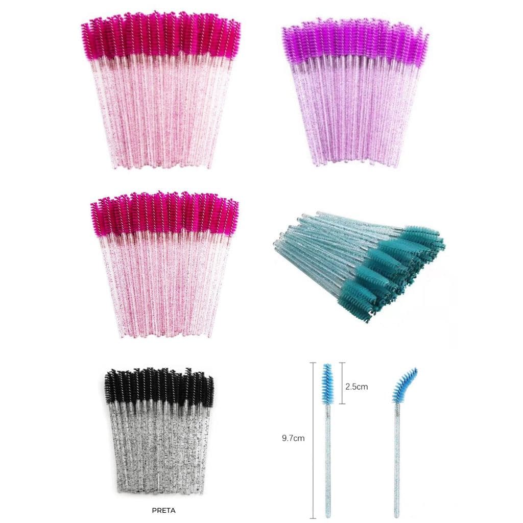 50 Escovinhas Glitter Extensao De Cilios Sobrancelha Brilho Cores Aleatorias