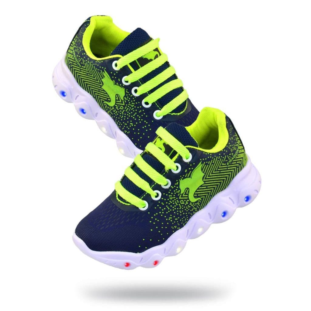 Tênis Led Infantil Meninos Casual Marinho Amarelo Limão