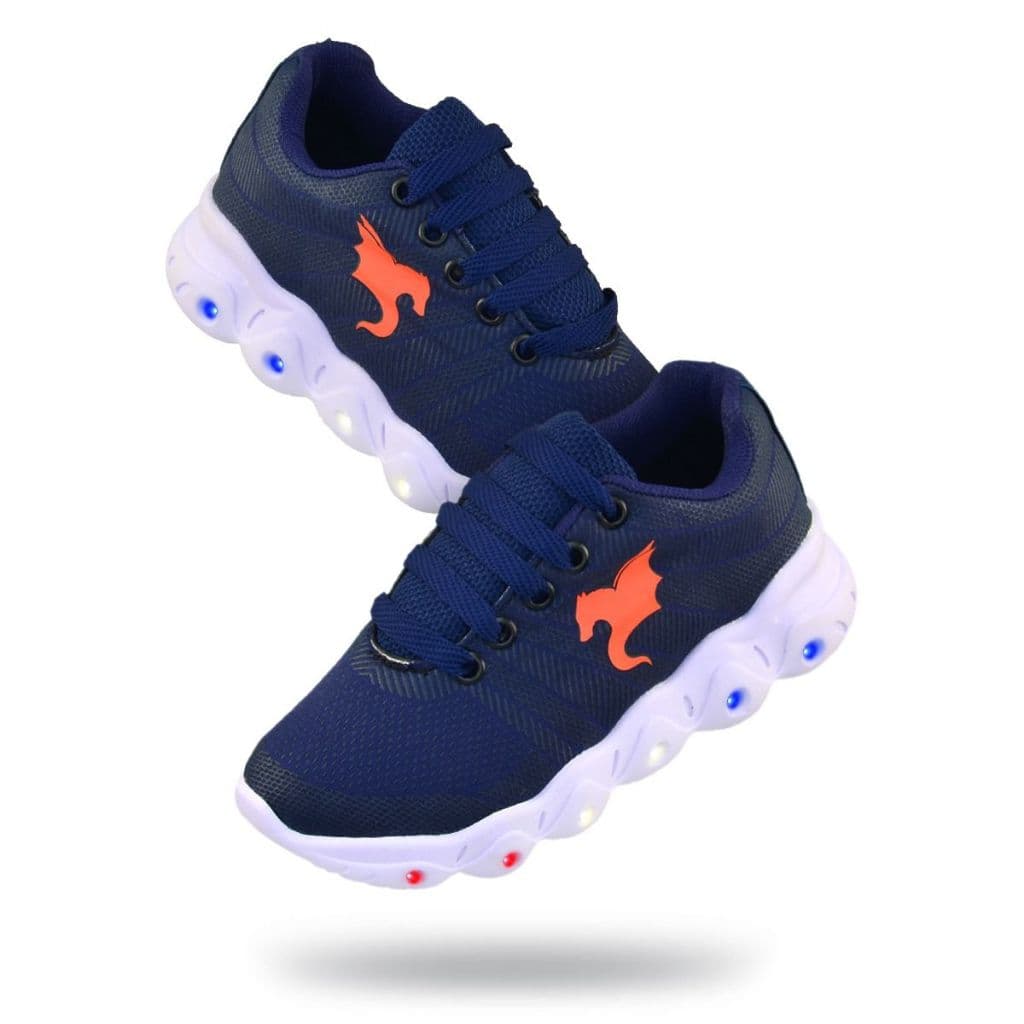 Tênis Led Infantil Casual Meninos Marinho Laranja