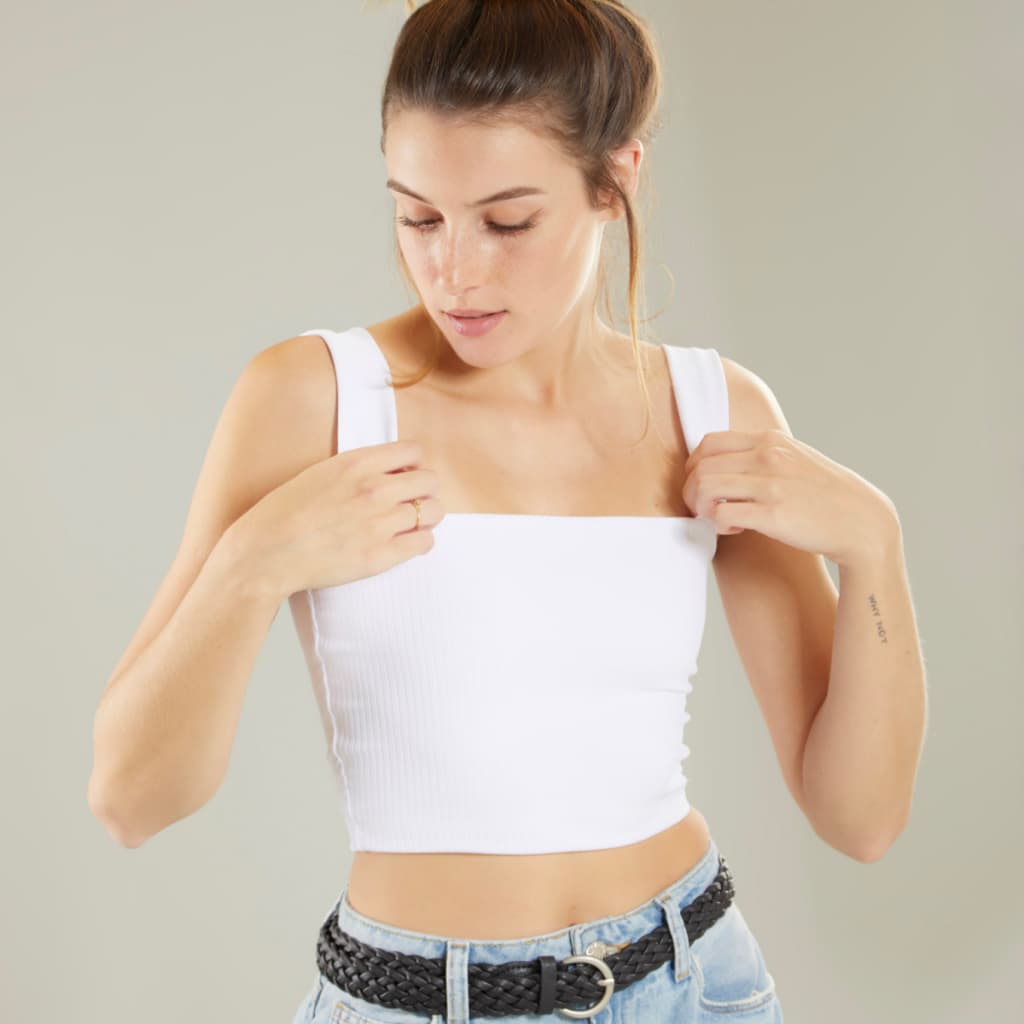 Top Faixa com Alça e Camada Dupla de Tecido Pingos Shop Blusa Básica