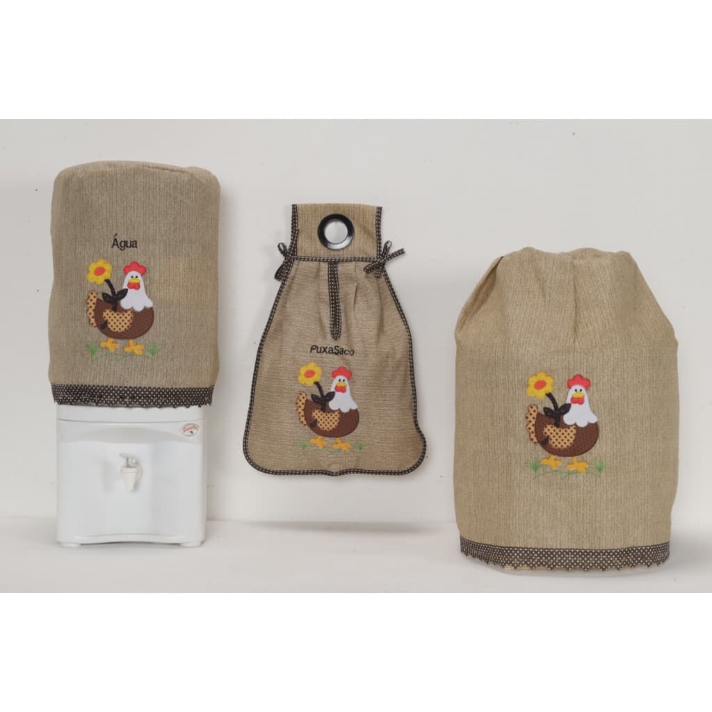 Kit Cozinha Estampado Capa Galão de Água ,Botijão e Puxa Saco